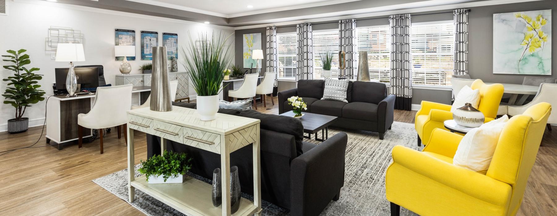 a living room with a large window