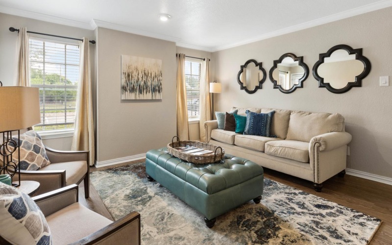 a living room with a couch and a coffee table